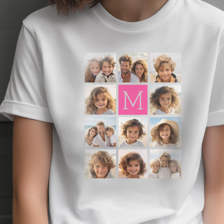 Hot Pink Instagram Photo Collage Custom Monogram T-Shirt