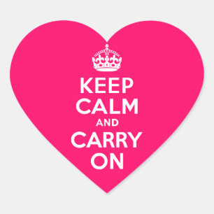 Hot Pink Keep Calm and Carry On Heart Sticker