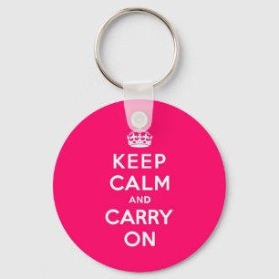 Hot Pink Keep Calm and Carry On Keychain