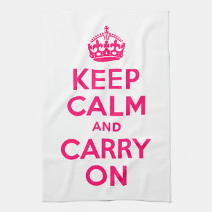 Hot Pink Keep Calm and Carry On Kitchen Towel