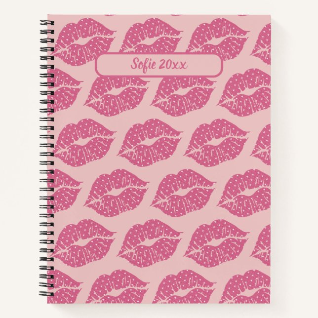 Hot Pink Knit Lips with Little White Hearts Notebook (Front)