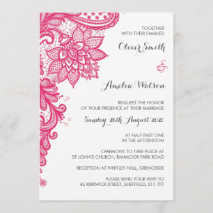Hot Pink Lace Wedding Invitation