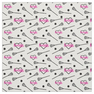 Hot Pink Lacrosse Sticks and Hearts Pattern Fabric