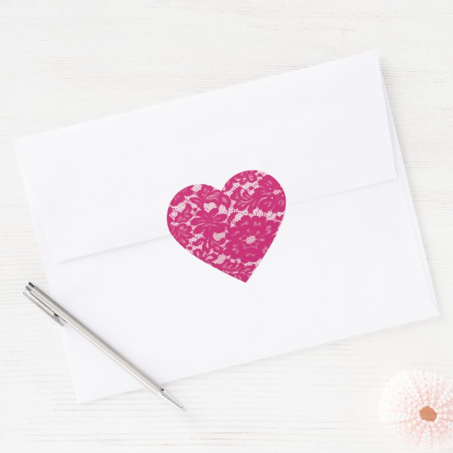 Hot pink lacy heart sticker (Envelope)