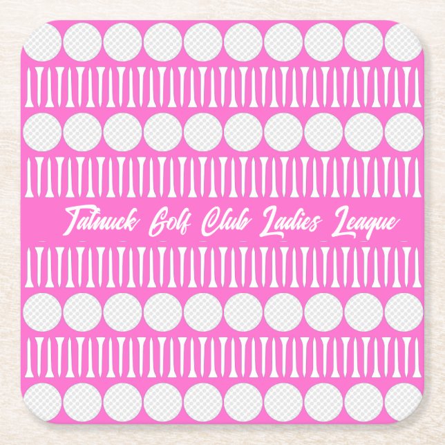 Hot Pink Ladies Golf League Party Square Paper Coaster (Front)