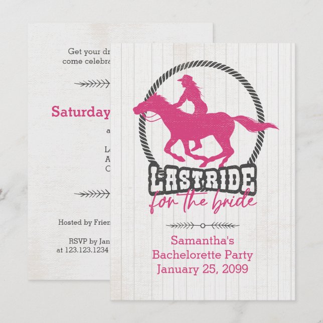 Hot Pink Last Ride For The Bride Invitation (Front/Back)