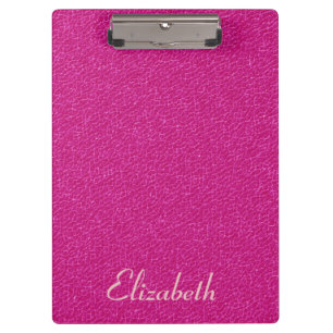 Hot Pink Leather Look Personalized Name Clipboard