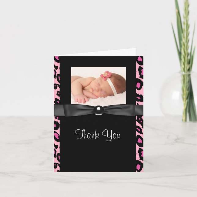 Hot Pink Leopard Baby Photo Thank You Cards (Front)