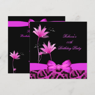 Hot Pink Leopard Flower Birthday Party Invitation