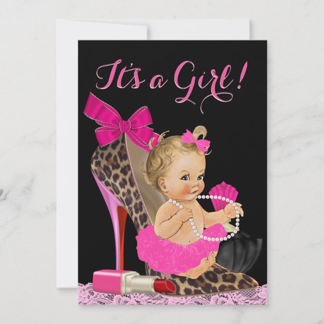 Hot Pink Leopard High Heel Shoe Baby Shower Invitation (Front)