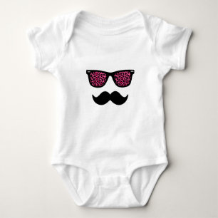Hot Pink Leopard Moustache Design Baby Bodysuit