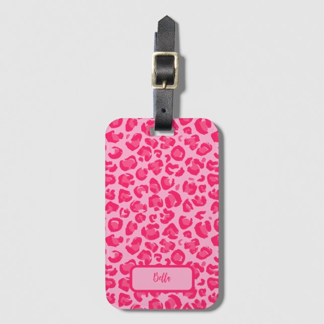 Hot Pink Leopard Pattern Luggage Tag (Front Vertical)