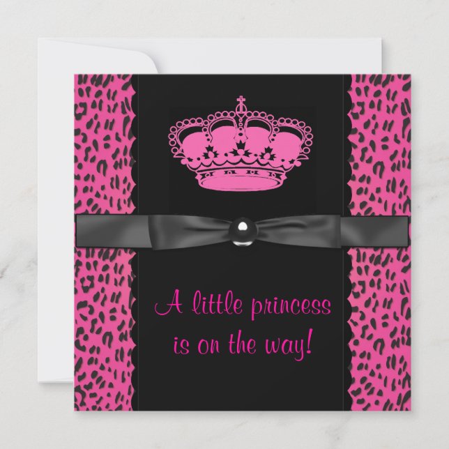 Hot Pink Leopard Princess Girl Baby Shower Invitation (Front)