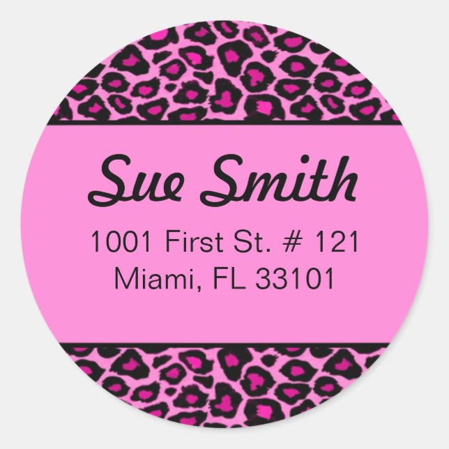 Hot pink leopard print address labels (#LABL 018) (Front)