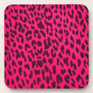 Hot Pink Leopard Print Cork Coaster (Square)