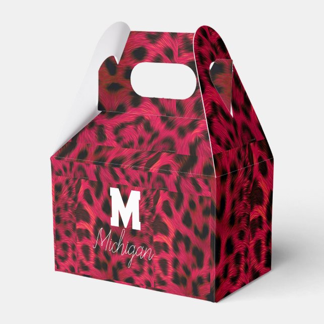 Hot Pink Leopard Print Faux  Favor Box (Front Side)
