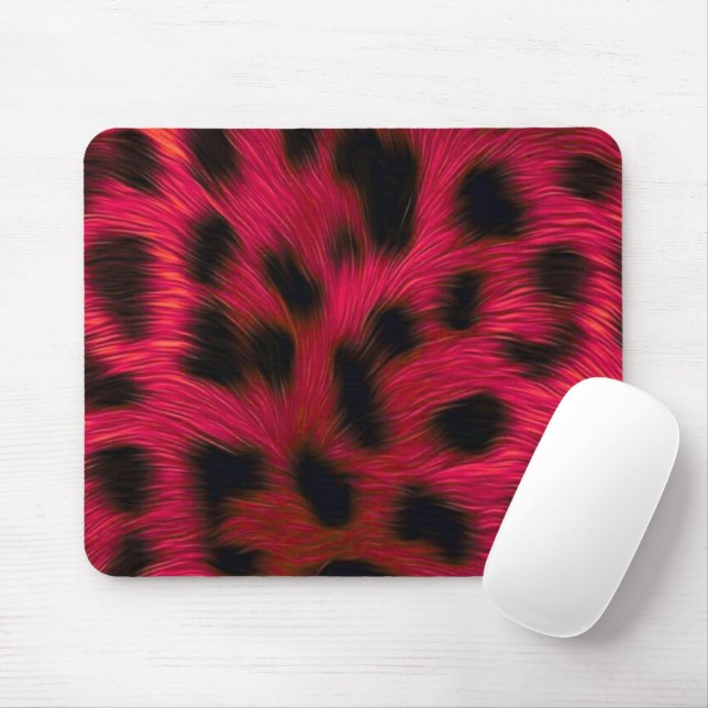 Hot Pink Leopard Print Faux  Mouse Pad (With Mouse)