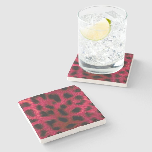 Hot Pink Leopard Print Faux  Stone Coaster (Side)