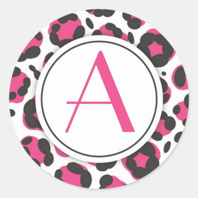 Hot Pink Leopard Print Monogram Sticker (Front)