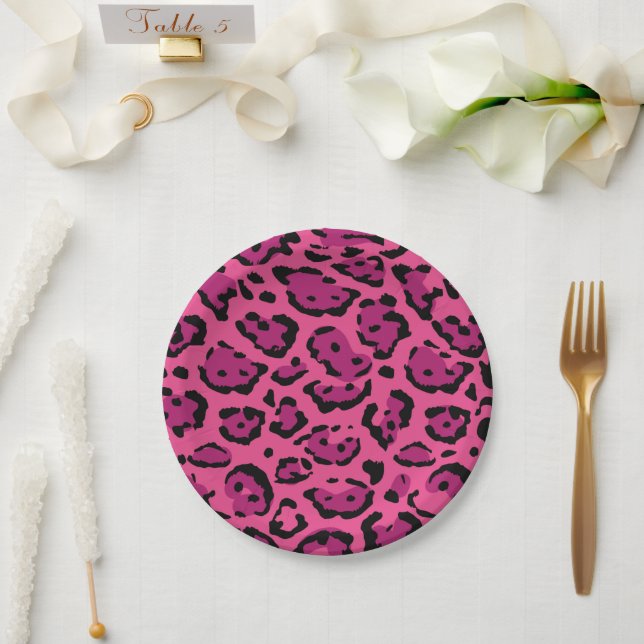Hot Pink Leopard Print  Paper Plate (Wedding)