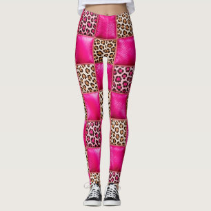 Hot Pink Leopard Print Patchwork Leggings