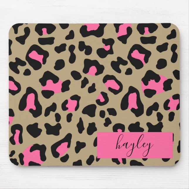 Hot Pink Leopard Print Personalized Mouse Pad (Front)
