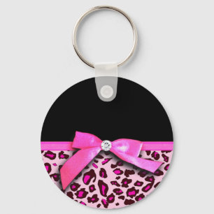 Hot pink leopard print ribbon bow graphic keychain