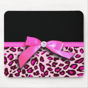 Hot pink leopard print ribbon bow graphic mouse pad