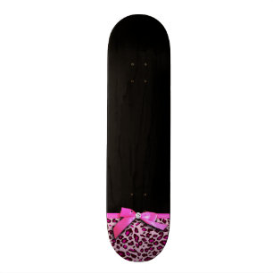 Hot pink leopard print ribbon bow graphic skateboard