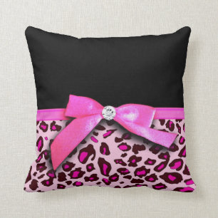 Hot pink leopard print ribbon bow graphic throw pillow