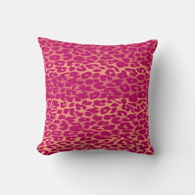 Hot Pink Leopard Print Skin Throw Pillow (Front)