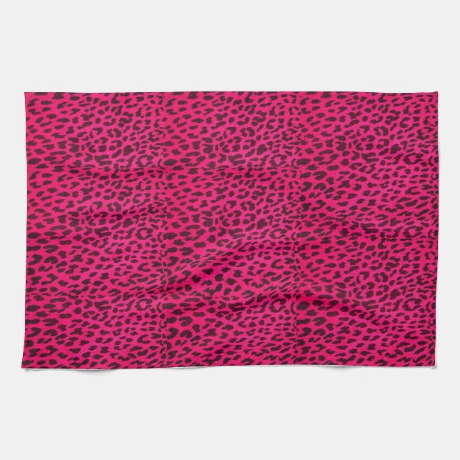 Hot Pink Leopard Print Towel* Kitchen Towel (Horizontal)