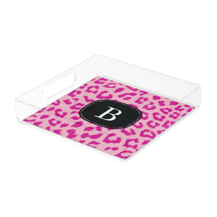 Hot Pink Leopard Print Tray with Monogram