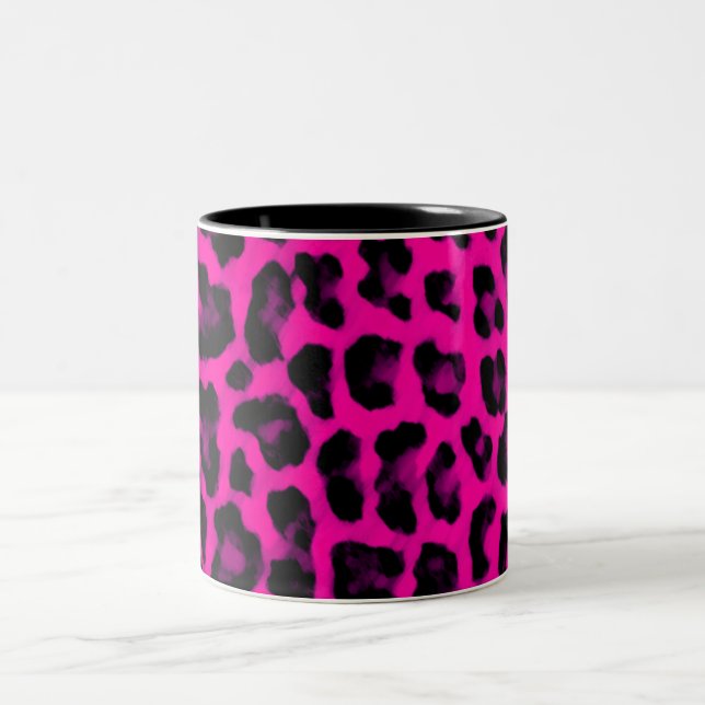 Hot Pink Leopard Print Two-Tone Coffee Mug (Center)