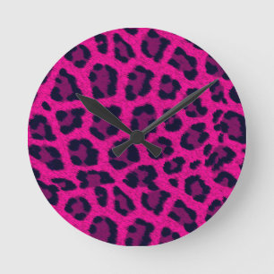 Hot Pink Leopard Print Wall Clock