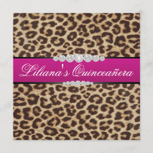 Hot pink Leopard quinceanera Invitation