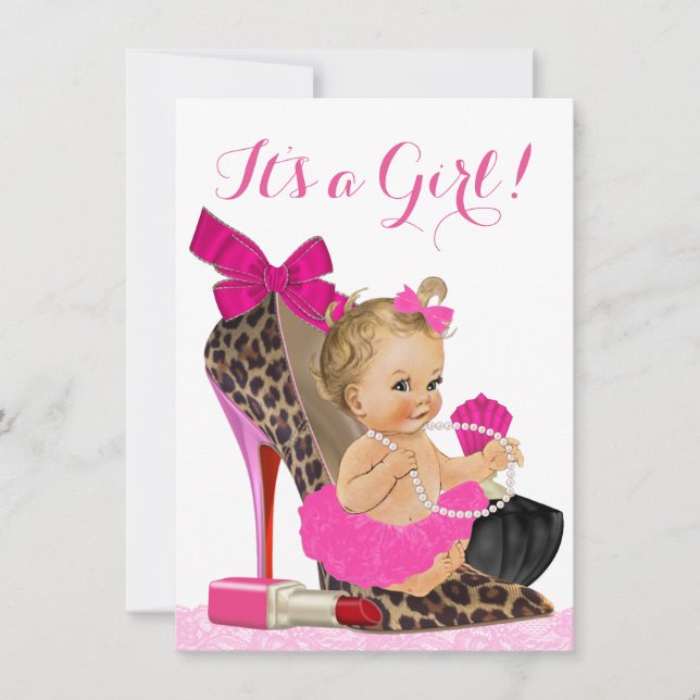 Hot Pink Leopard Shoe Baby Shower Invitation (Front)