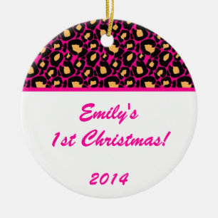 Hot Pink Leopard Spot Personalized Name Ornament