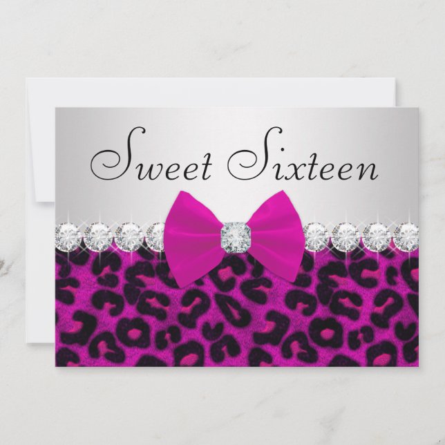 Hot Pink Leopard Sweet Sixteen Invitation (Front)