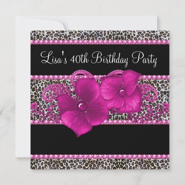 Hot Pink Leopard Womans 40th Birthday Party Invitation (Front)