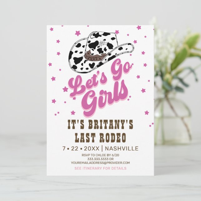 Hot Pink Let's Go Girls Bachelorette Party Invitation (Standing Front)