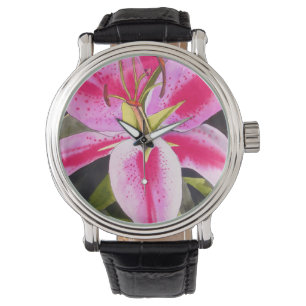 Hot Pink lily flower watercolor pop art flower Watch