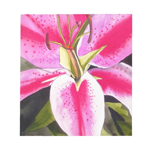 Hot Pink Lily Tenerife pop art watercolor flower Notepad (Front)