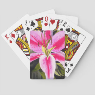Hot pink lily Tenerife pop art watercolor flower Playing Cards