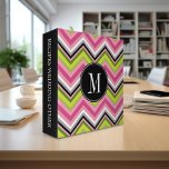 Hot Pink, Lime and Black Chevron Pattern Monogram Binder<br><div class="desc">A bold,  graphic zig zag design in fresh,  cheerful colours. I call this Flamingo Chevrons because of the colourful green and magenta colours. If you need to adjust the monograms,  click on the customize it button and make changes.</div>