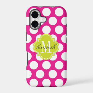Hot Pink & Lime Green Big Polka Dots Monogrammed