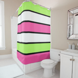 Hot Pink, Lime Green, Black and White Stripes