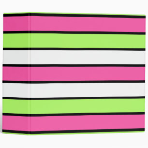 Hot Pink, Lime Green, Black and White Stripes Binder