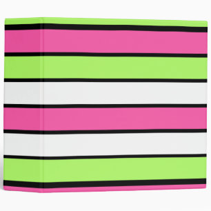 Hot Pink, Lime Green, Black and White Stripes Binder