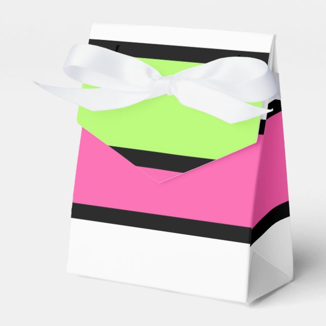 Hot Pink, Lime Green, Black and White Stripes Favor Box (Front Side)